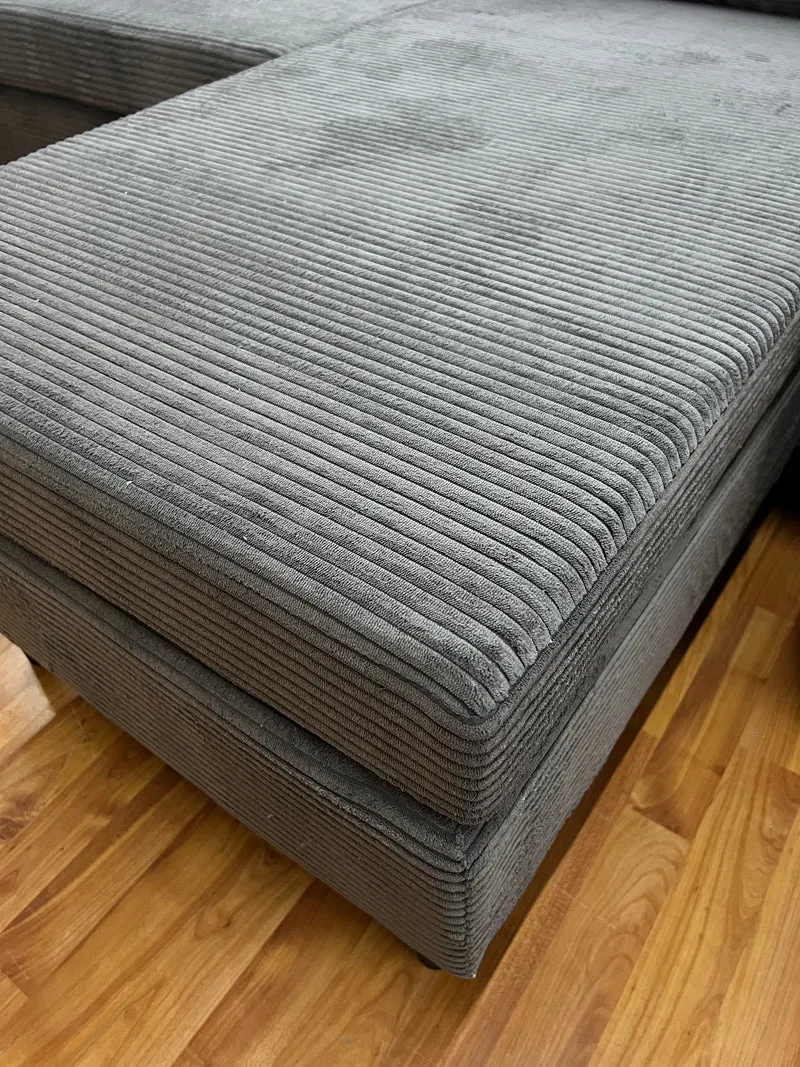 Sofa Wohnlandschaft + Seiten wechselbar + Cord Stoff grau