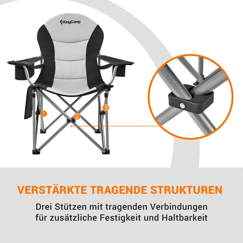 KingCamp Campingstuhl Klappstuhl Angelnstuhl faltbar Rückenlehne und Kühltasche mit Verstellbarer bis 160 kg belastbar