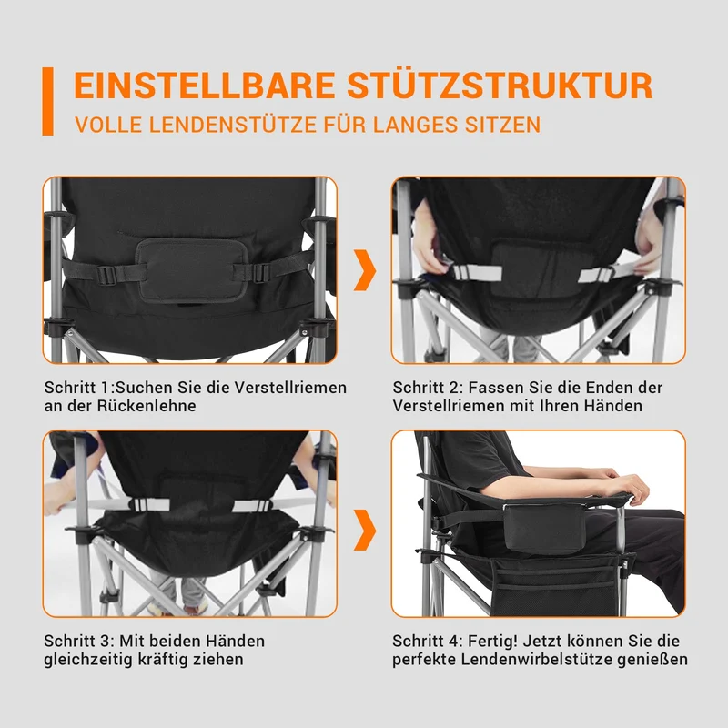 KingCamp Campingstuhl Klappstuhl Angelnstuhl faltbar Rückenlehne und Kühltasche mit Verstellbarer bis 160 kg belastbar