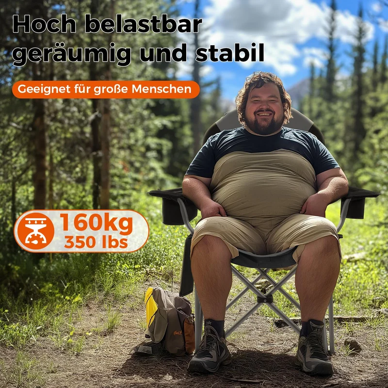 KingCamp Campingstuhl Klappstuhl Angelnstuhl faltbar Rückenlehne und Kühltasche mit Verstellbarer bis 160 kg belastbar