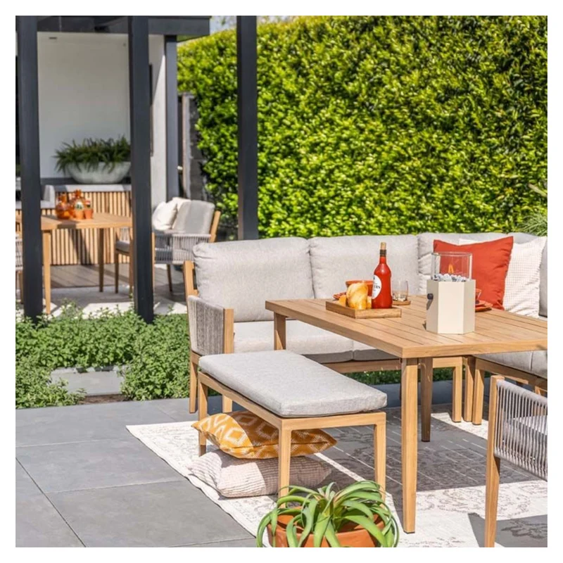Sardinia lounge-diningset - aluminium met houtlook - 7-persoons - Garden Impressions