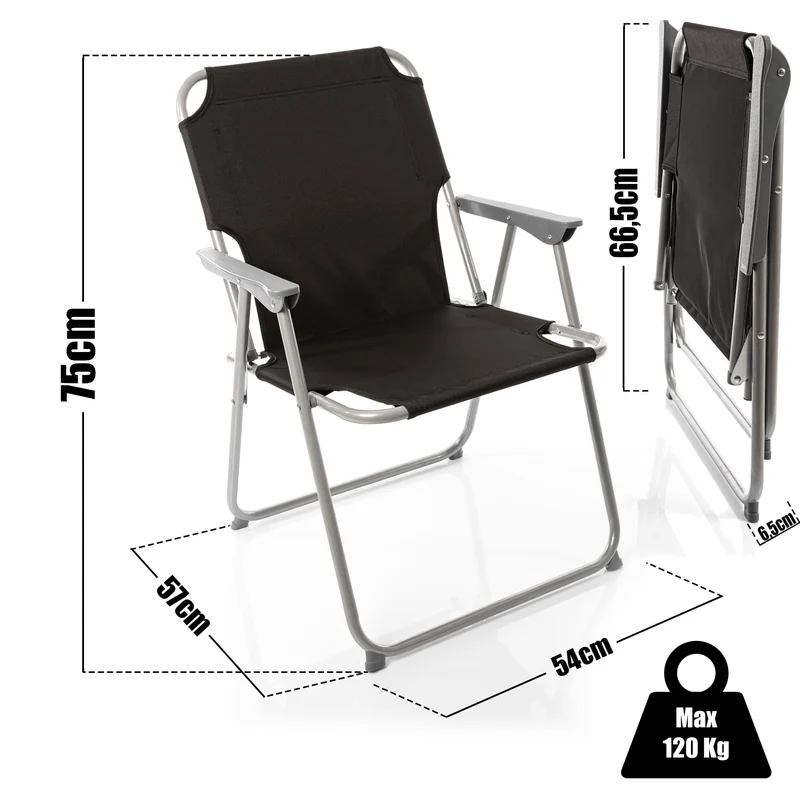 BigDean Klappstuhl Schwarz Campingstuhl Faltstuhl Angelstuhl robust klappbar bis 120kg belastbar klassischer Klappstuhl Gartenstuhl Klappstuhl für Garten & Camping - Campingstuhl faltbar