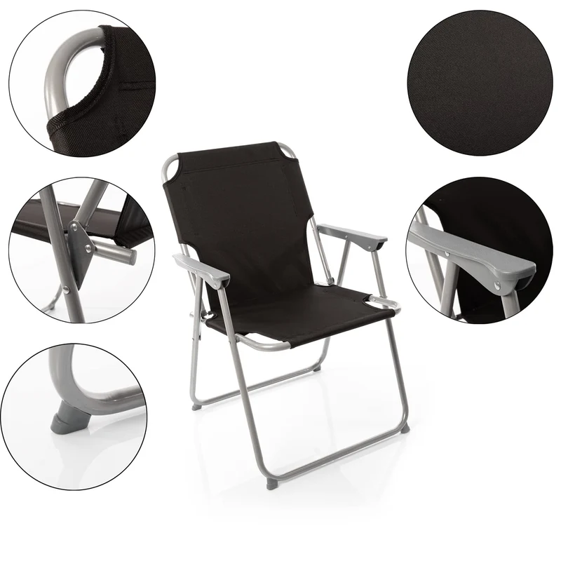 BigDean Klappstuhl Schwarz Campingstuhl Faltstuhl Angelstuhl robust klappbar bis 120kg belastbar klassischer Klappstuhl Gartenstuhl Klappstuhl für Garten & Camping - Campingstuhl faltbar
