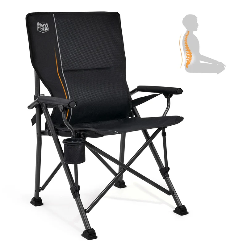 TIMBER RIDGE Campingstuhl faltbar 150kg Verstellbare Rückenlehne Klappstuhl Camping tragbar mit Getränkehalter Harte Armlehne Angelstuhl für Picknick Garten Balkon und Sportveranstaltungen