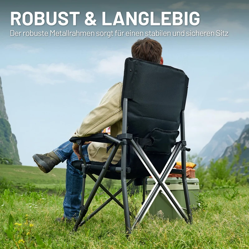 TIMBER RIDGE Campingstuhl faltbar 150kg Verstellbare Rückenlehne Klappstuhl Camping tragbar mit Getränkehalter Harte Armlehne Angelstuhl für Picknick Garten Balkon und Sportveranstaltungen