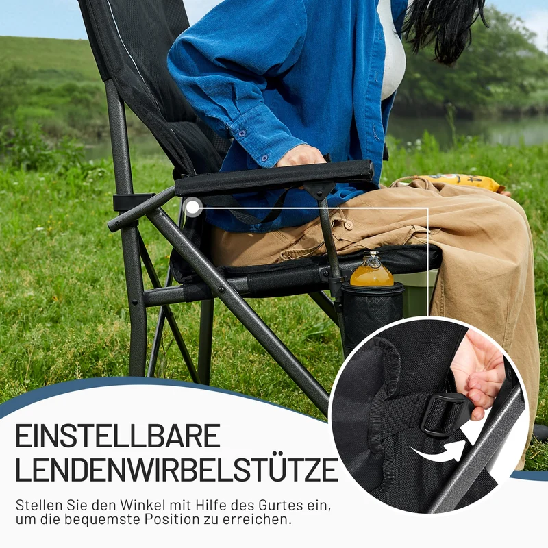 TIMBER RIDGE Campingstuhl faltbar 150kg Verstellbare Rückenlehne Klappstuhl Camping tragbar mit Getränkehalter Harte Armlehne Angelstuhl für Picknick Garten Balkon und Sportveranstaltungen