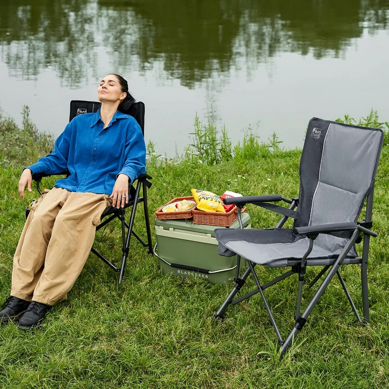 TIMBER RIDGE Campingstuhl faltbar 150kg Verstellbare Rückenlehne Klappstuhl Camping tragbar mit Getränkehalter Harte Armlehne Angelstuhl für Picknick Garten Balkon und Sportveranstaltungen