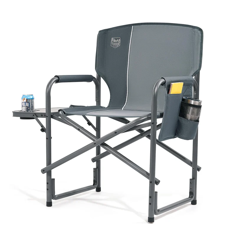 TIMBER RIDGE Campingstuhl Faltbar 180kg Regiestuhl klappbar mit Seitentisch Angelstuhl mit Seitentasche Getränkehalter tragbar Ultraleicht 3.3kg für Camping Angeln Strand Picknick Festival