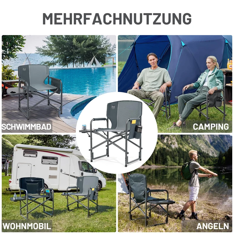 TIMBER RIDGE Campingstuhl Faltbar 180kg Regiestuhl klappbar mit Seitentisch Angelstuhl mit Seitentasche Getränkehalter tragbar Ultraleicht 3.3kg für Camping Angeln Strand Picknick Festival