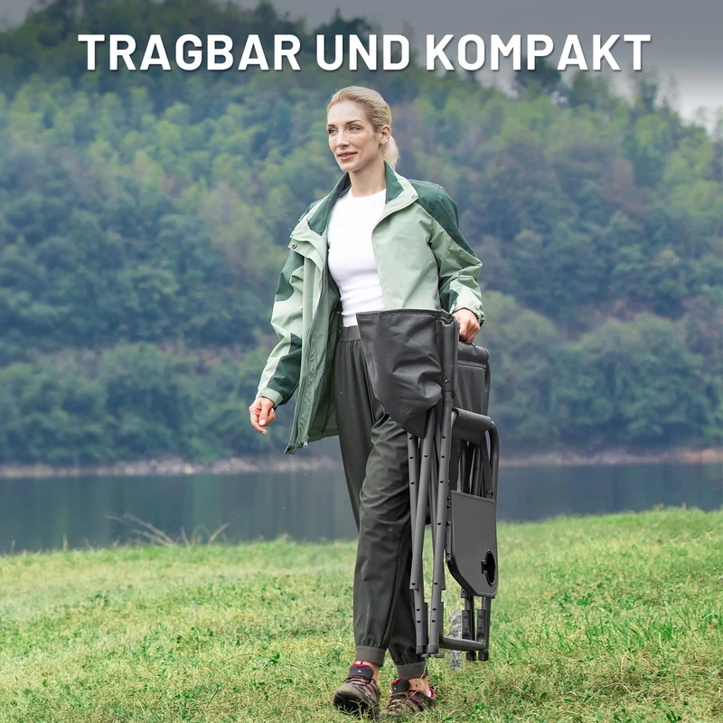 TIMBER RIDGE Campingstuhl Faltbar 180kg Regiestuhl klappbar mit Seitentisch Angelstuhl mit Seitentasche Getränkehalter tragbar Ultraleicht 3.3kg für Camping Angeln Strand Picknick Festival