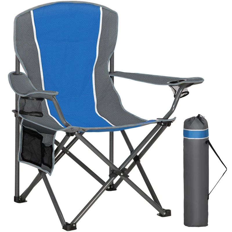 HIGH POINT SPORTS Campingstuhl Faltbar Klappstuhl mit Getränkehalter Angelstuhl Campingsessel Klappbar bis 160kg Faltstuhl Camping Blau-grau