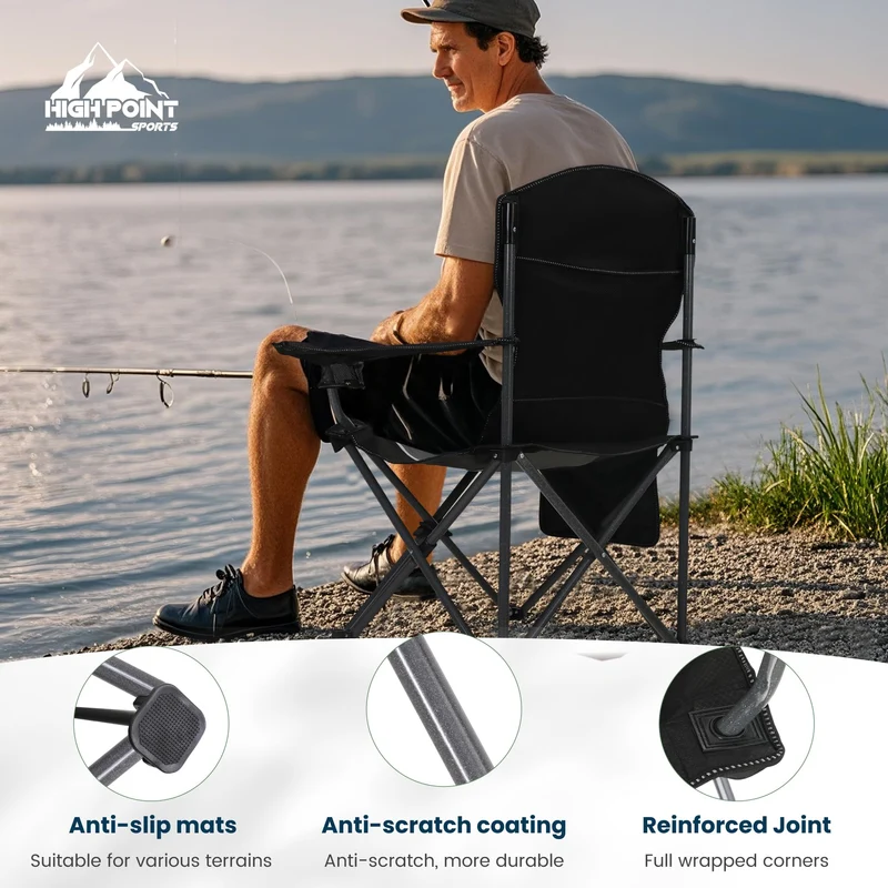 HIGH POINT SPORTS Campingstuhl Faltbar Klappstuhl mit Getränkehalter Angelstuhl Campingsessel Klappbar bis 160kg Faltstuhl Camping Blau-grau