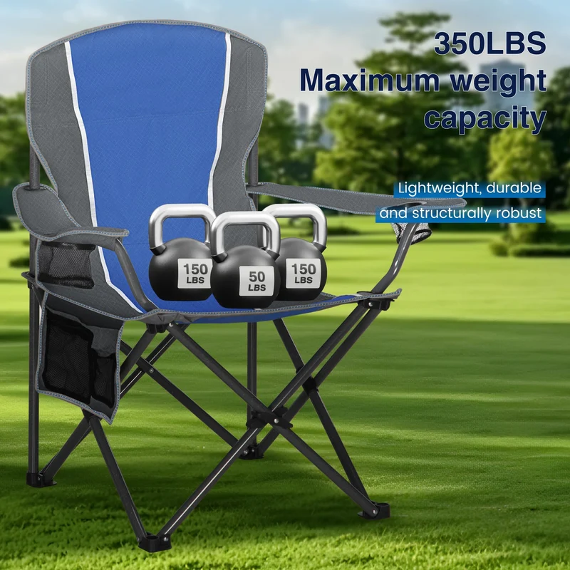 HIGH POINT SPORTS Campingstuhl Faltbar Klappstuhl mit Getränkehalter Angelstuhl Campingsessel Klappbar bis 160kg Faltstuhl Camping Blau-grau