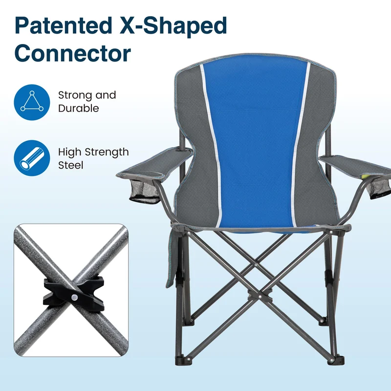 HIGH POINT SPORTS Campingstuhl Faltbar Klappstuhl mit Getränkehalter Angelstuhl Campingsessel Klappbar bis 160kg Faltstuhl Camping Blau-grau