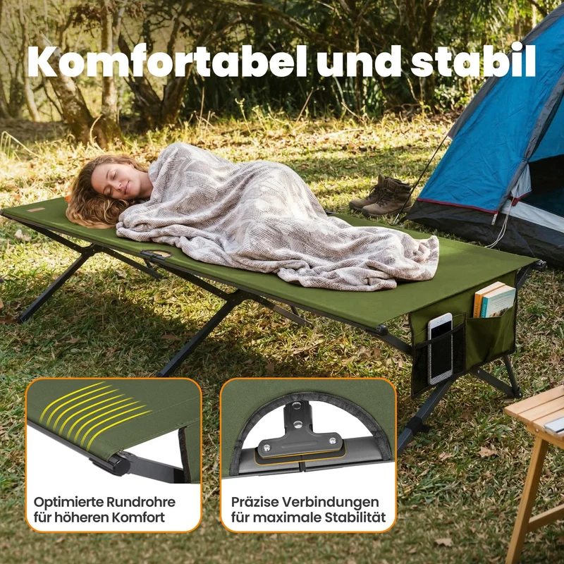 HOMECALL XXL Campingbett klappbar – stabiles Feldbett bis 200 kg, faltbares Outdoor- und Gästebett mit Tragetasche, Grün