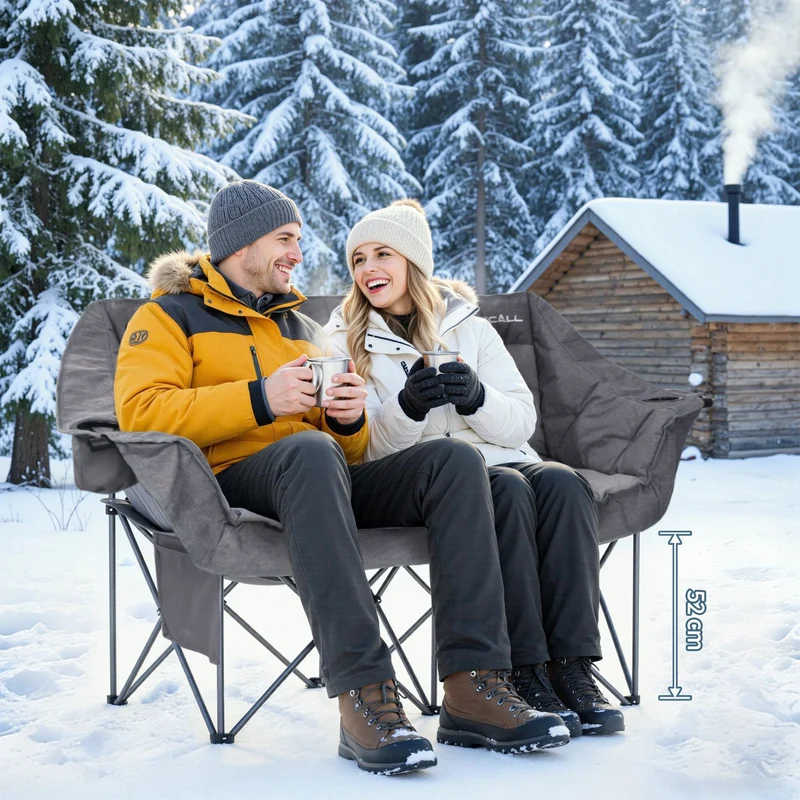 HOMECALL Campingstuhl 2 Personen faltbar – Doppel Campingsofa bis 360 kg, stabile Camping Couch mit Rückenlehne, Grau