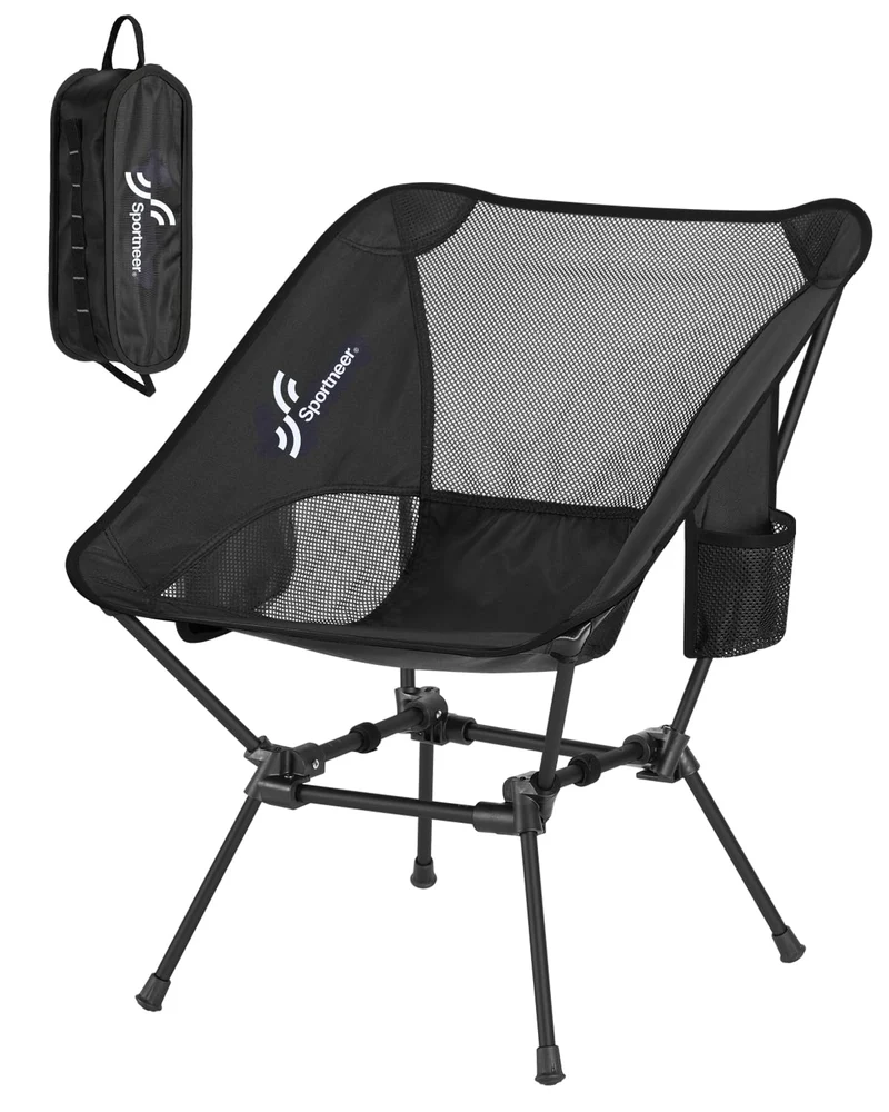 Sportneer Campingstuhl Faltbar Camping Stuhl Tragbarer Campingstühle 150Kg Faltstuhl Ultraleichter Packmaß Kleiner Klappstuhl mit Tragetasche für Picknick, Outdoor, Wandern, Schwarz, 1 Pack