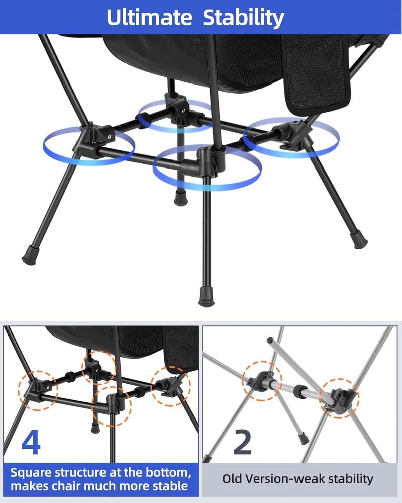Sportneer Campingstuhl Faltbar Camping Stuhl Tragbarer Campingstühle 150Kg Faltstuhl Ultraleichter Packmaß Kleiner Klappstuhl mit Tragetasche für Picknick, Outdoor, Wandern, Schwarz, 1 Pack