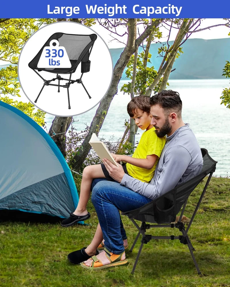 Sportneer Campingstuhl Faltbar Camping Stuhl Tragbarer Campingstühle 150Kg Faltstuhl Ultraleichter Packmaß Kleiner Klappstuhl mit Tragetasche für Picknick, Outdoor, Wandern, Schwarz, 1 Pack