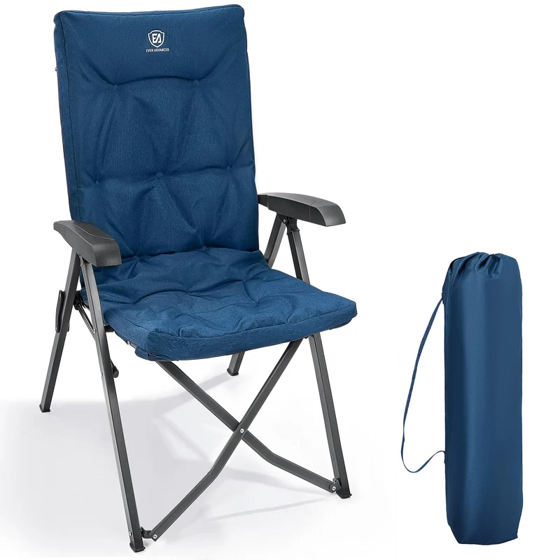 EVER ADVANCED Campingstuhl Faltbar Rückenverstellbar in 4 Positionen 150 KG Belastbarkeit Klappstuhl Luxus 6cm Dicke Gepolstert Gartenstuhl Hohe Lehne Angelstuhl für Camp Garten Balkon Alu+Stahl