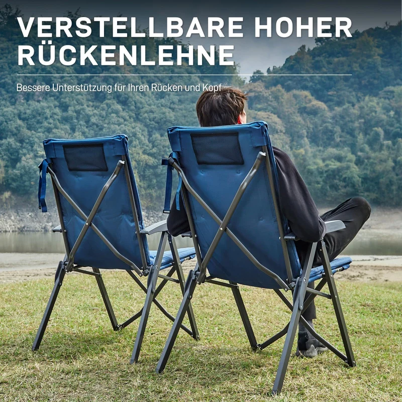 EVER ADVANCED Campingstuhl Faltbar Rückenverstellbar in 4 Positionen 150 KG Belastbarkeit Klappstuhl Luxus 6cm Dicke Gepolstert Gartenstuhl Hohe Lehne Angelstuhl für Camp Garten Balkon Alu+Stahl