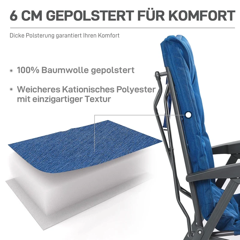 EVER ADVANCED Campingstuhl Faltbar Rückenverstellbar in 4 Positionen 150 KG Belastbarkeit Klappstuhl Luxus 6cm Dicke Gepolstert Gartenstuhl Hohe Lehne Angelstuhl für Camp Garten Balkon Alu+Stahl
