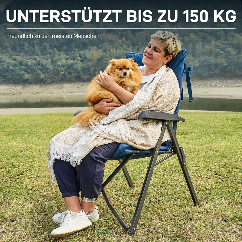 EVER ADVANCED Campingstuhl Faltbar Rückenverstellbar in 4 Positionen 150 KG Belastbarkeit Klappstuhl Luxus 6cm Dicke Gepolstert Gartenstuhl Hohe Lehne Angelstuhl für Camp Garten Balkon Alu+Stahl