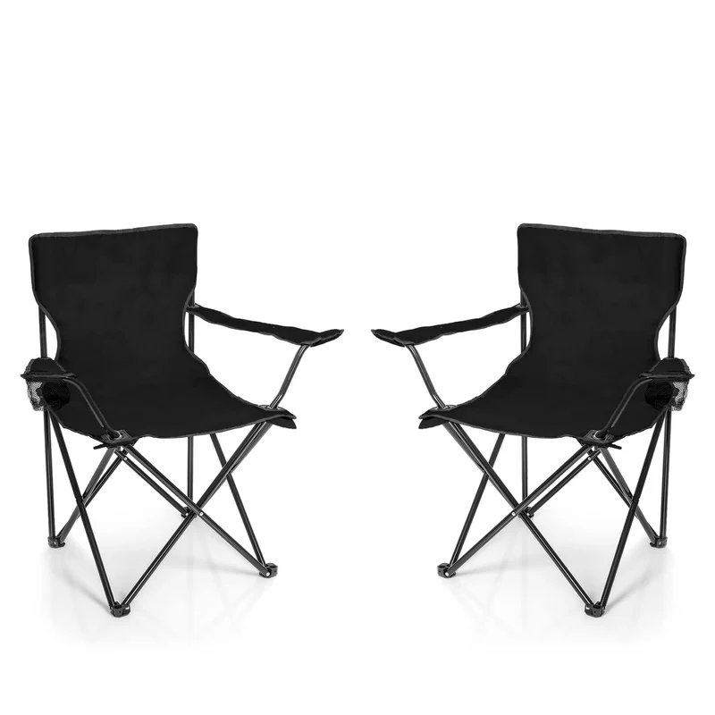 BigDean 2X Faltstuhl SCHWARZ Campingstuhl Anglerstuhl mit Getränkehalter & Tragetasche - Anglersessel klappbar - Klappstuhl Gartenstuhl Faltstuhl Relaxsessel Angelsessel faltbar