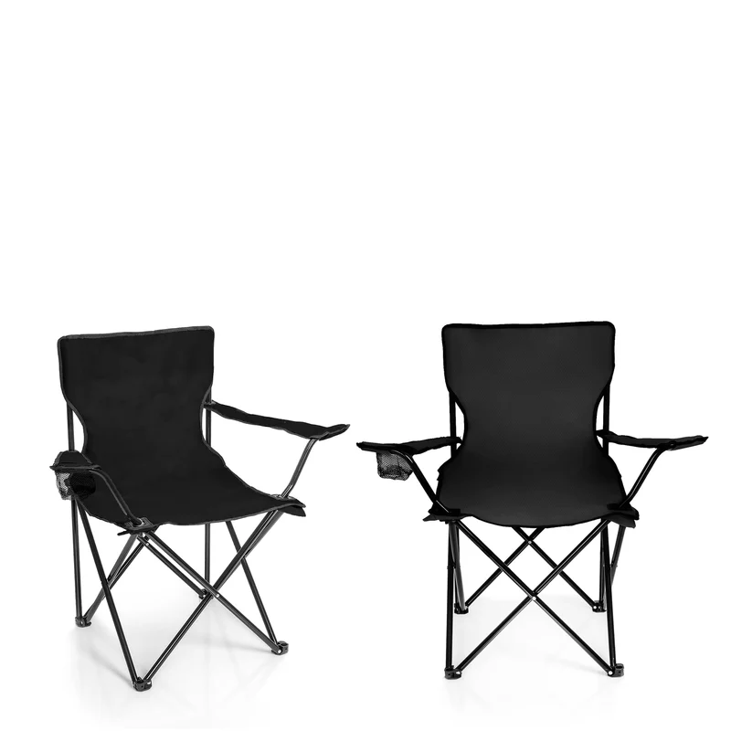 BigDean 2X Faltstuhl SCHWARZ Campingstuhl Anglerstuhl mit Getränkehalter & Tragetasche - Anglersessel klappbar - Klappstuhl Gartenstuhl Faltstuhl Relaxsessel Angelsessel faltbar