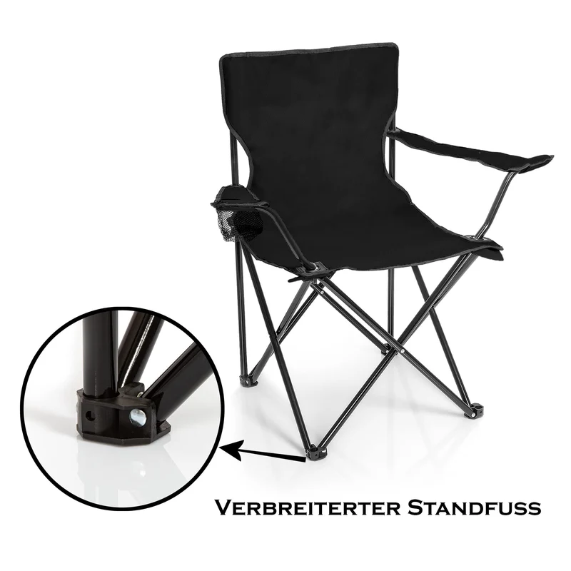 BigDean 2X Faltstuhl SCHWARZ Campingstuhl Anglerstuhl mit Getränkehalter & Tragetasche - Anglersessel klappbar - Klappstuhl Gartenstuhl Faltstuhl Relaxsessel Angelsessel faltbar