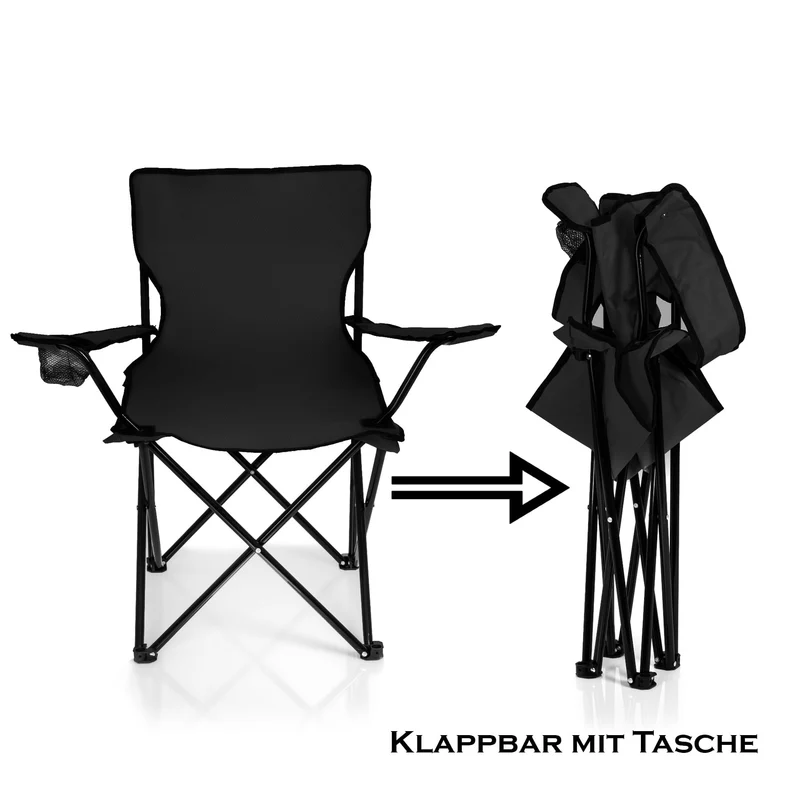 BigDean 2X Faltstuhl SCHWARZ Campingstuhl Anglerstuhl mit Getränkehalter & Tragetasche - Anglersessel klappbar - Klappstuhl Gartenstuhl Faltstuhl Relaxsessel Angelsessel faltbar