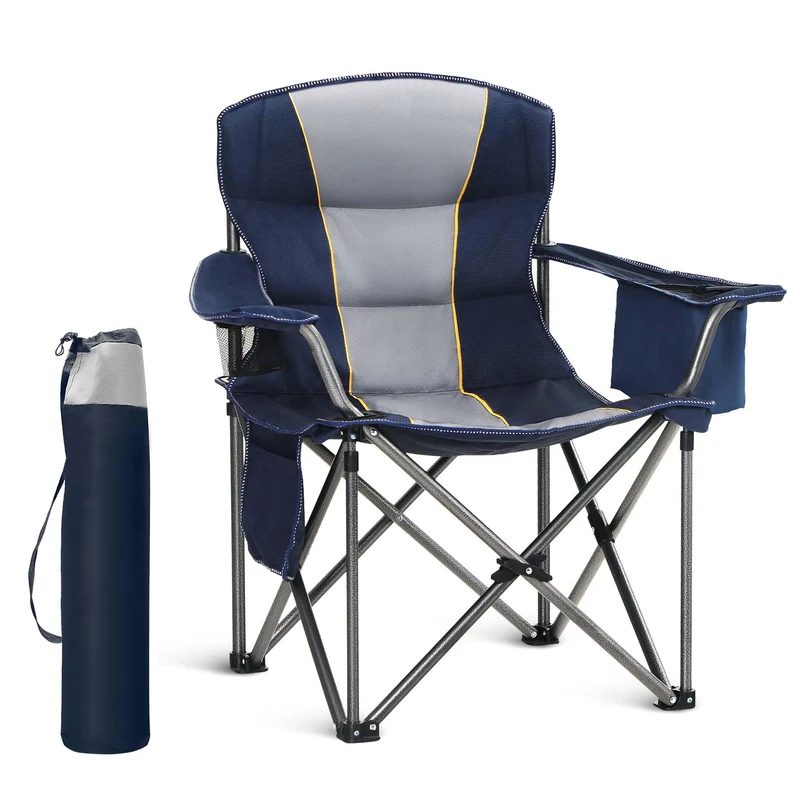 HIGH POINT SPORTS Campingstuhl Faltbar bis 200kg Klappstuhl Gepolstert mit Getränkehaltern Angelstuhl mit Armlehnen Outdoorstuhl, Blau