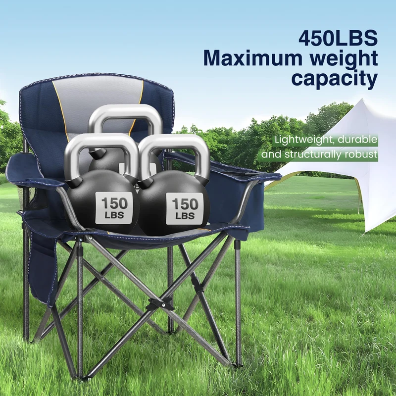 HIGH POINT SPORTS Campingstuhl Faltbar bis 200kg Klappstuhl Gepolstert mit Getränkehaltern Angelstuhl mit Armlehnen Outdoorstuhl, Blau