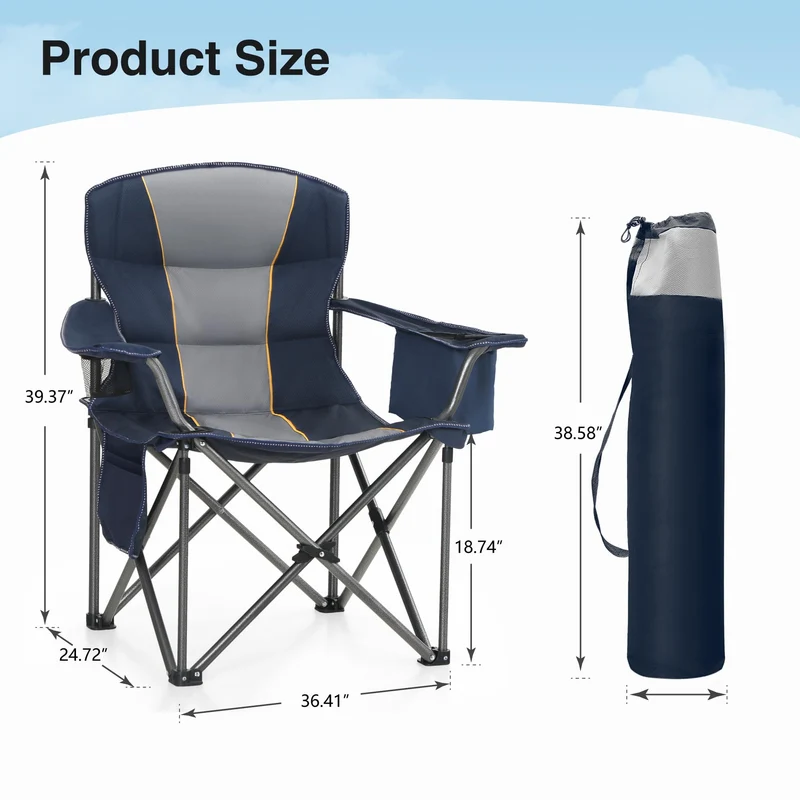 HIGH POINT SPORTS Campingstuhl Faltbar bis 200kg Klappstuhl Gepolstert mit Getränkehaltern Angelstuhl mit Armlehnen Outdoorstuhl, Blau