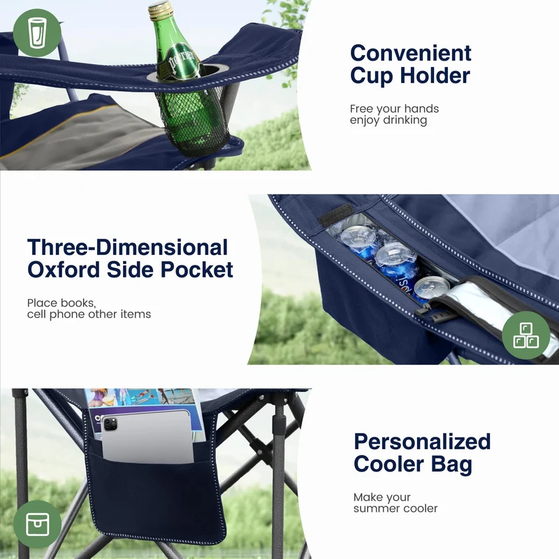 HIGH POINT SPORTS Campingstuhl Faltbar bis 200kg Klappstuhl Gepolstert mit Getränkehaltern Angelstuhl mit Armlehnen Outdoorstuhl, Blau