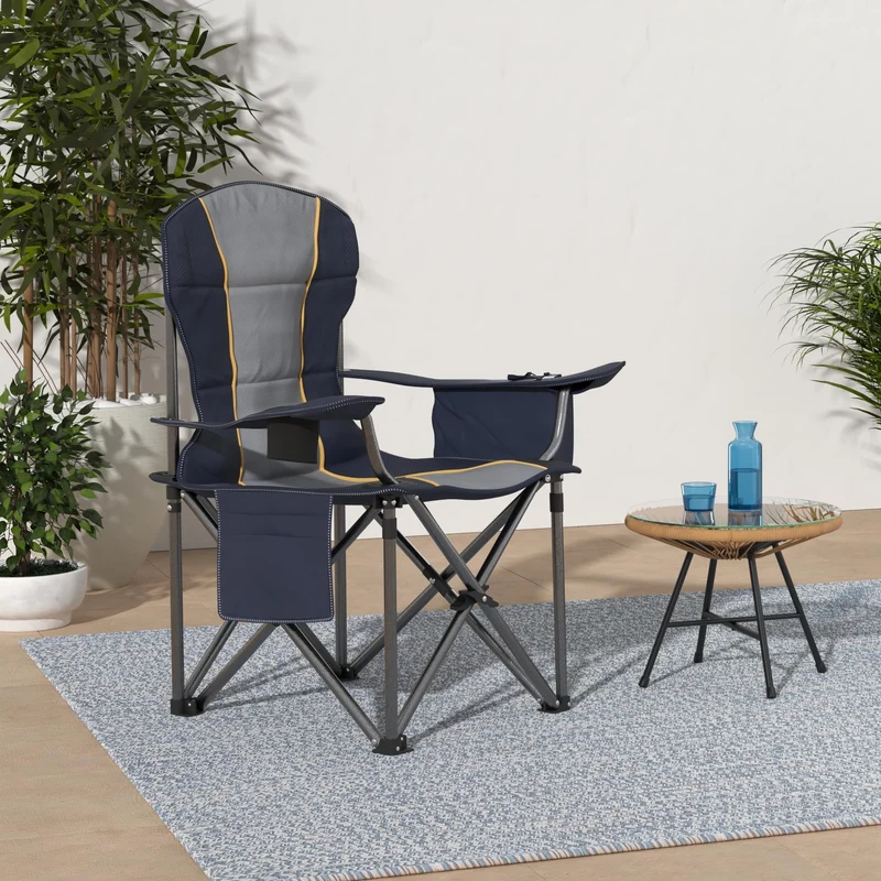HIGH POINT SPORTS Campingstuhl Faltbar bis 200kg Klappstuhl Gepolstert mit Getränkehaltern Angelstuhl mit Armlehnen Outdoorstuhl, Blau