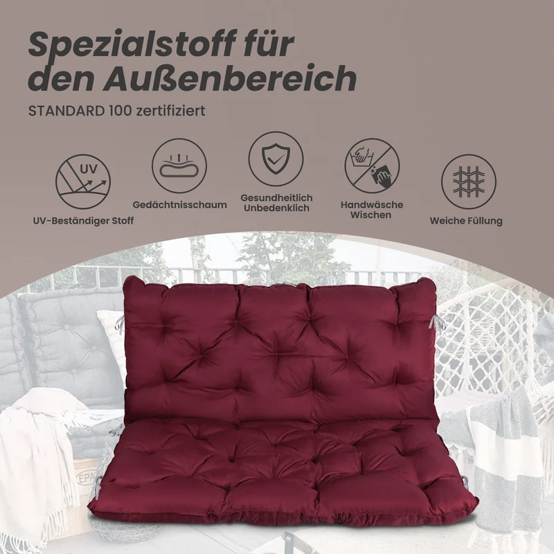Dekokissen Palettenkissen Sitzauflage Sitzkissen mit Rückenlehne ca. 120 x 140 x 12cm, Rot