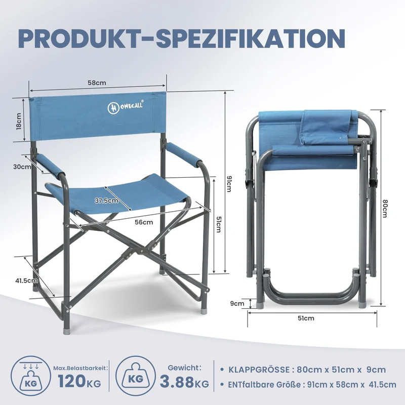 Regiestuhl Ultraleicht Klappstühle Faltbar Campingstuhl Gartenstuhl, Blau