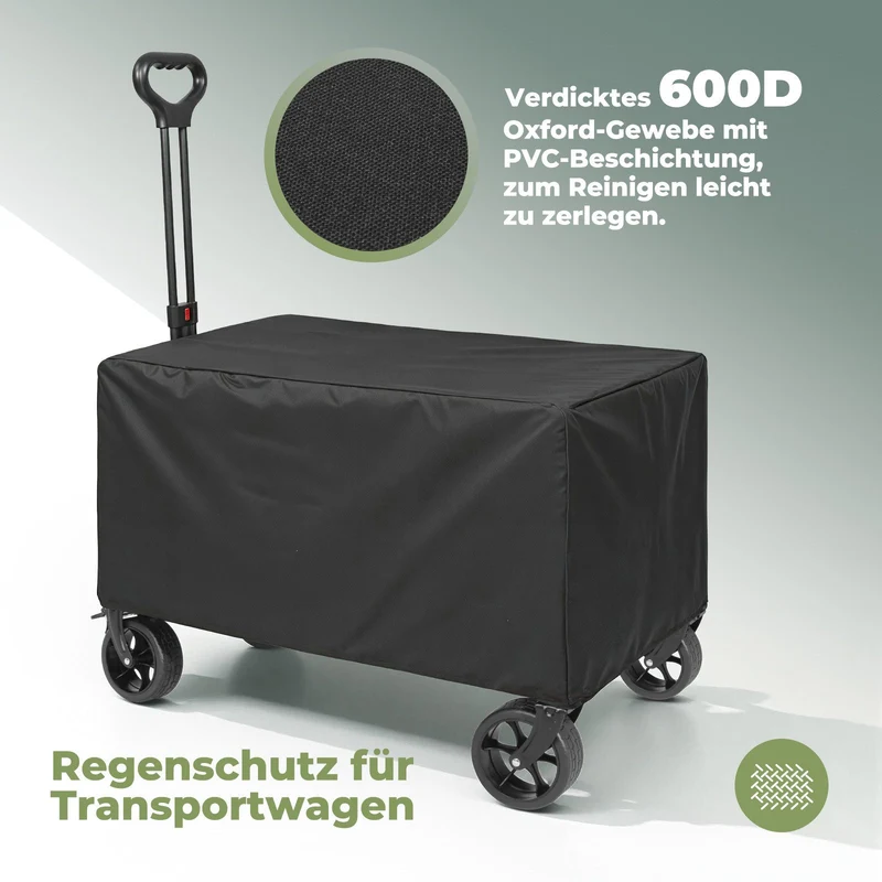 Faltbarer Bollerwagen Handwagen bis 150 kg – Strandwagen mit Dach, 120 L+ Volumen, Campingwagen mit Reflektorstreifen, Schwarz