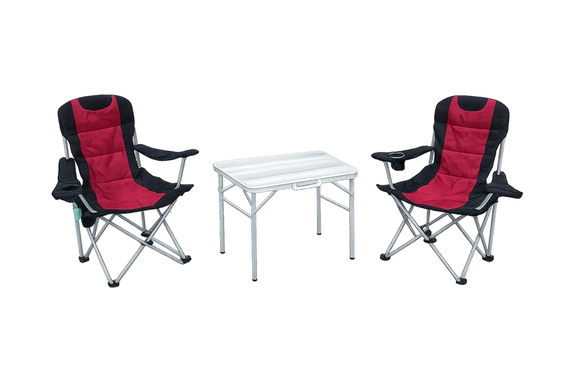 3-tlg. Campingset Sitzgruppe – Klapptisch ca. 75x55x63 cm Aluminium + 2 Faltstühle Schwarz/Rot