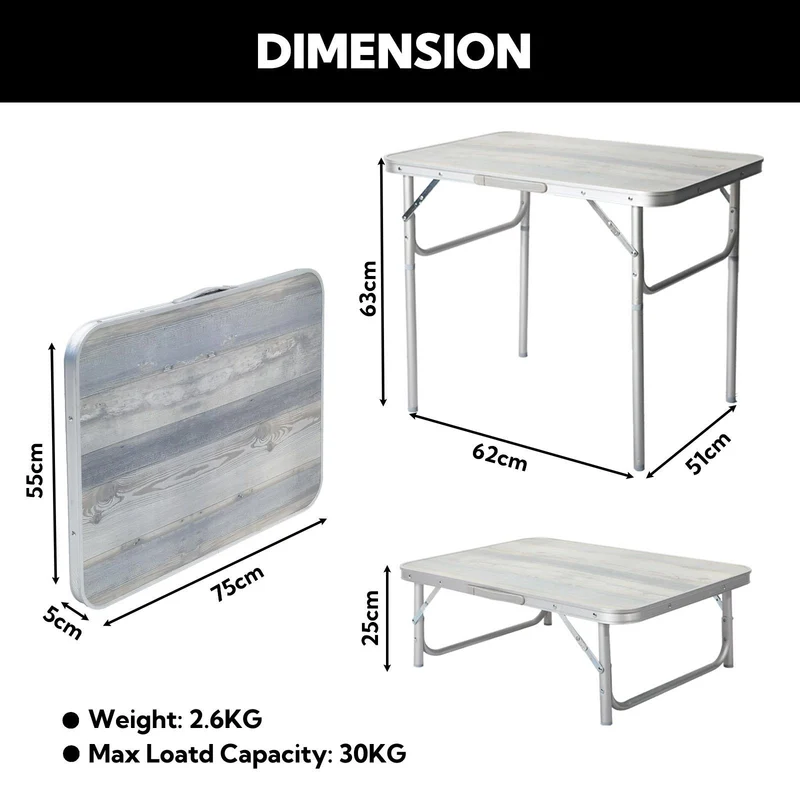 3-tlg. Campingset Sitzgruppe – Klapptisch ca. 75x55x63 cm Aluminium + 2 Faltstühle Schwarz/Weiß