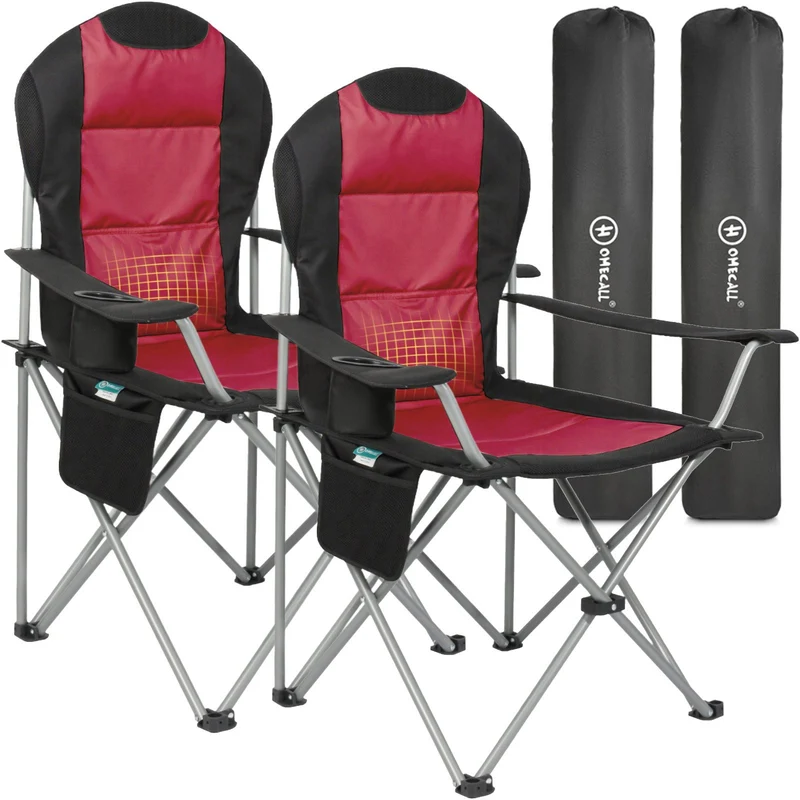 3-tlg. Campingset Sitzgruppe – Klapptisch ca. 75x55x63 cm Aluminium + 2 Faltstühle Schwarz/Rot