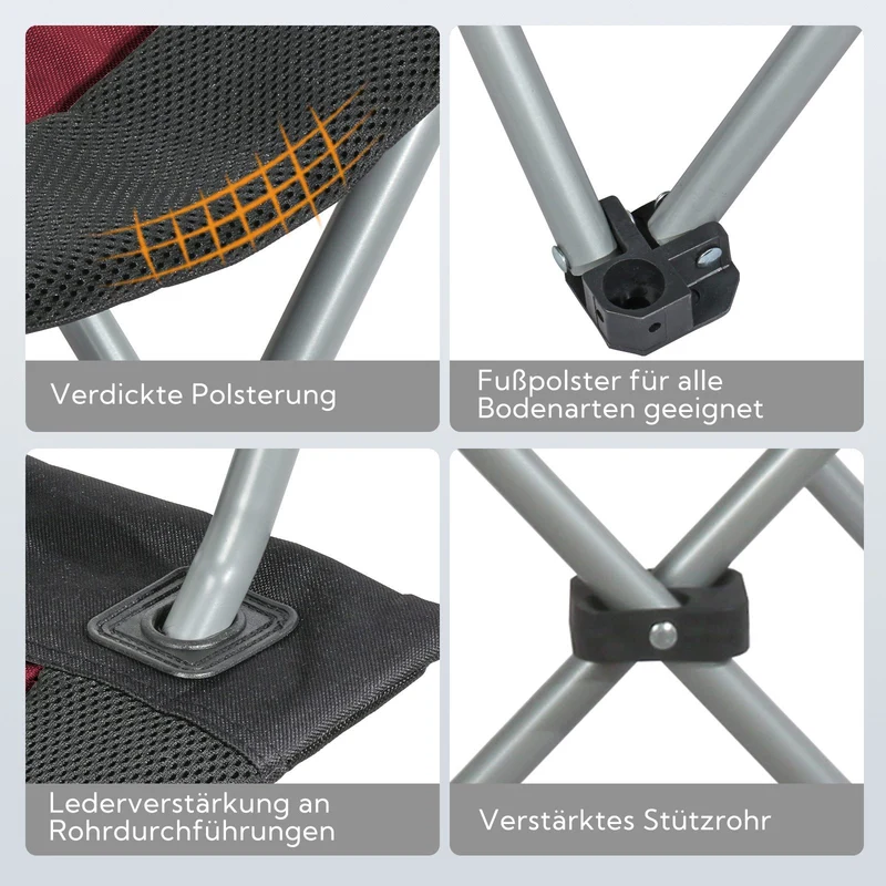 3-tlg. Campingset Sitzgruppe – Klapptisch ca. 75x55x63 cm Aluminium + 2 Faltstühle Schwarz/Rot