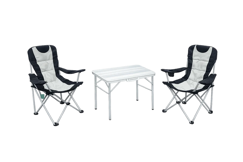 3-tlg. Campingset Sitzgruppe – Klapptisch ca. 75x55x63 cm Aluminium + 2 Faltstühle Schwarz/Weiß