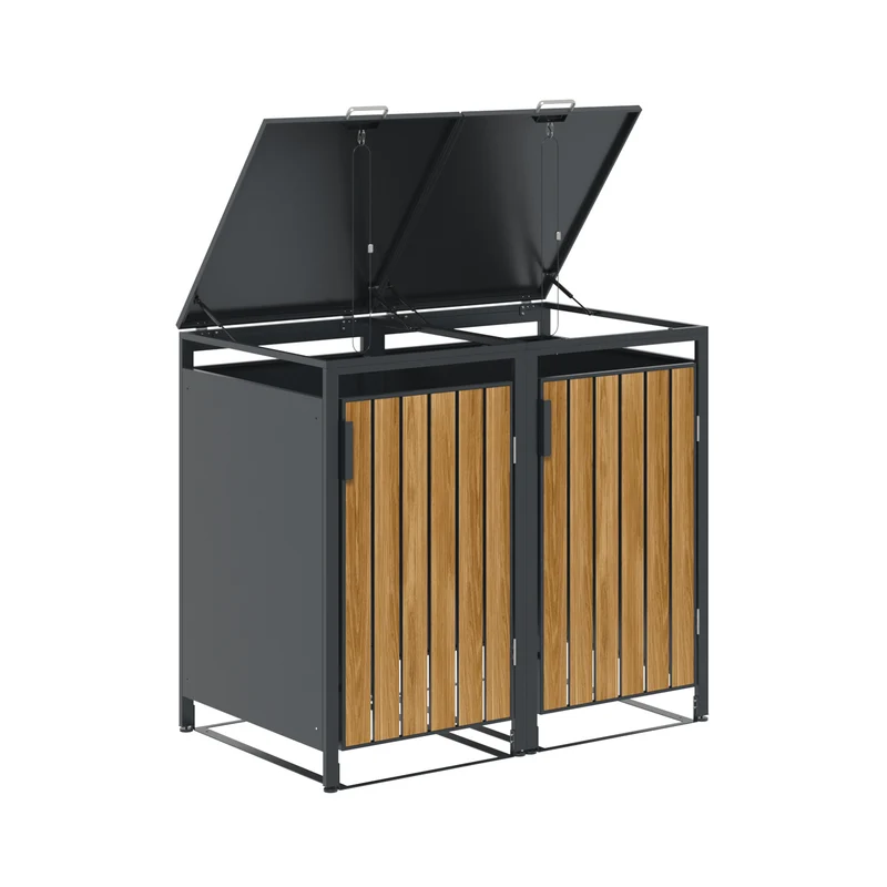 Garden Impressions containerbox BinPort dubbel - 136x80x118 cm -carbon black- light teaklook