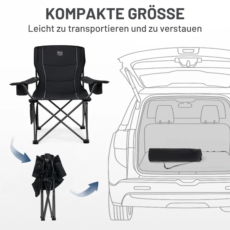 TIMBER RIDGE XXL Campingstuhl Faltbar 2er 200KG Belastbar Übergroßer Bequem Gepolster Klappstuhl Camp Garten Balkon Strand Camping Stuhl Sessel Gartenstuhl Anglerstuhl Regiestuhl Schwarz
