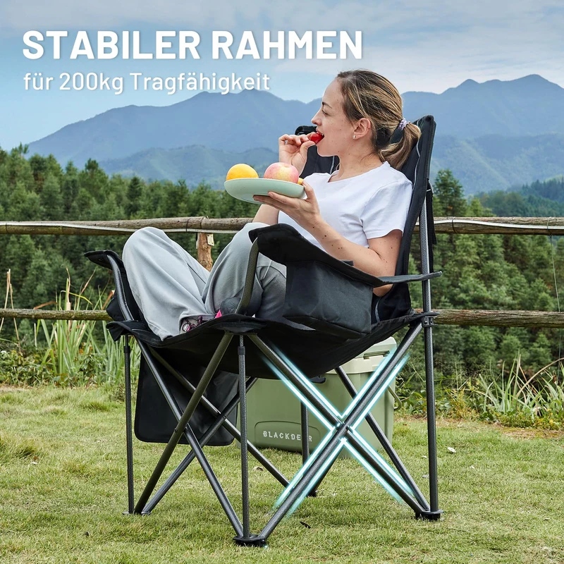 TIMBER RIDGE XXL Campingstuhl Faltbar 2er 200KG Belastbar Übergroßer Bequem Gepolster Klappstuhl Camp Garten Balkon Strand Camping Stuhl Sessel Gartenstuhl Anglerstuhl Regiestuhl Schwarz