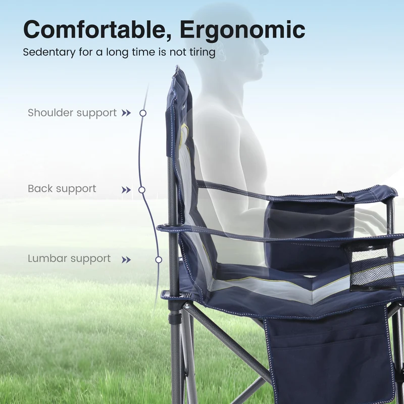 HIGH POINT SPORTS Camping Stuhl Faltbar bis 200kg Klappstuhl Gepolstert mit Getränkehaltern Angelstuhl mit Armlehnen Outdoorstuhl, Navy Blau