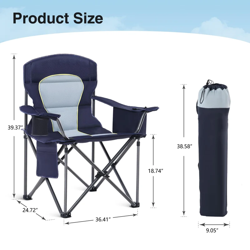HIGH POINT SPORTS Camping Stuhl Faltbar bis 200kg Klappstuhl Gepolstert mit Getränkehaltern Angelstuhl mit Armlehnen Outdoorstuhl, Navy Blau