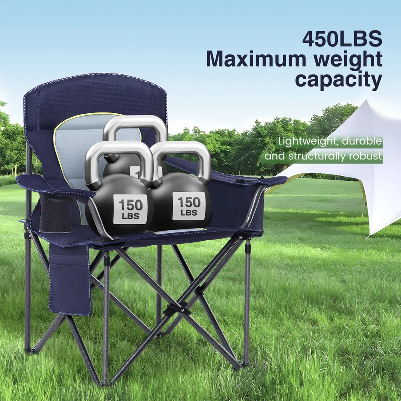 HIGH POINT SPORTS Camping Stuhl Faltbar bis 200kg Klappstuhl Gepolstert mit Getränkehaltern Angelstuhl mit Armlehnen Outdoorstuhl, Navy Blau